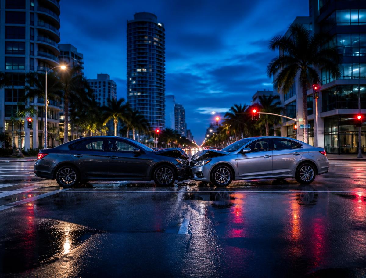 Car accident scene in Miami handled by The Cowboy Lawyer